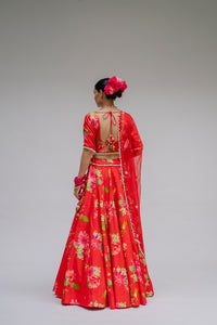 Baagh- Red Printed Lehenga  - Set of 3