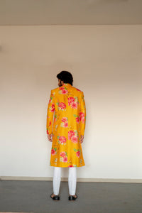 Siddharth Batra in Bagh- Yellow Printed Achkan Set