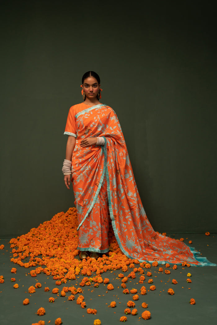 Masakali- Orange Printed Saree