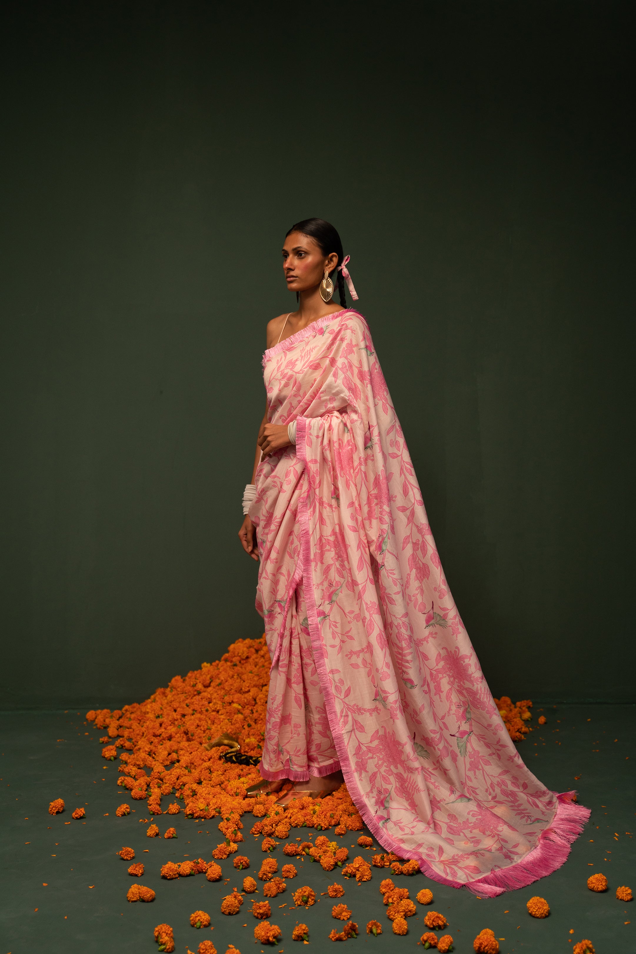 Buy Blush Pink Floral Printed Crepe Saree Online – Vasansi Jaipur