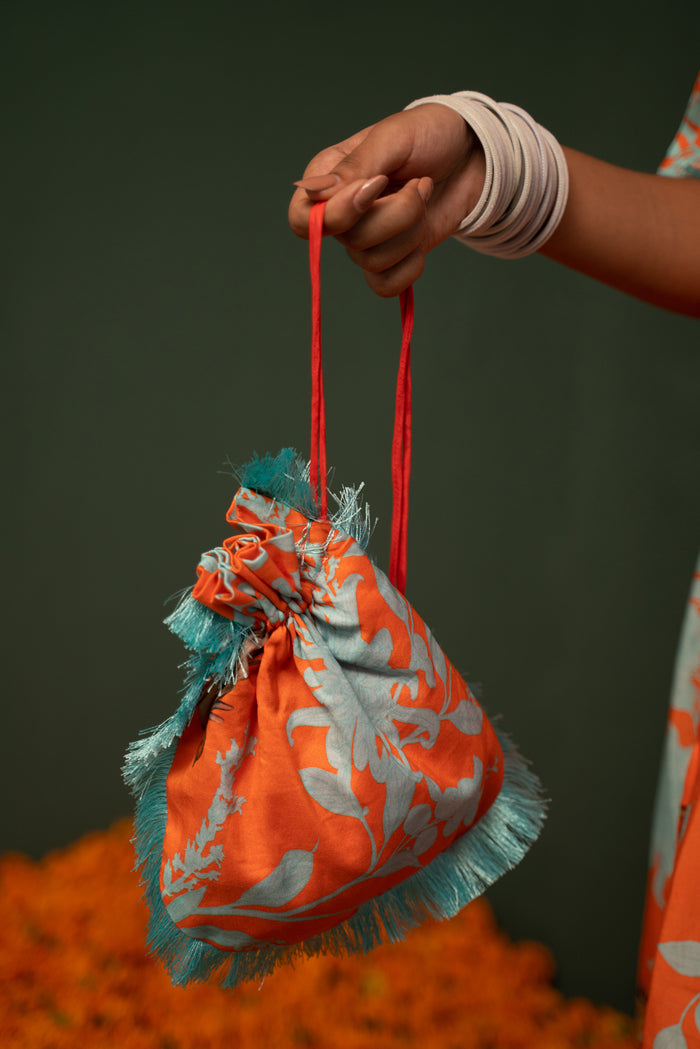 Masakali- Orange Printed Potli Bag