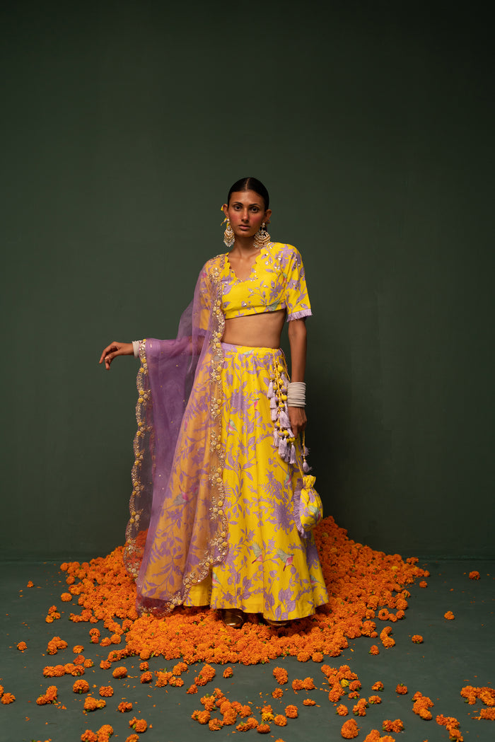 Masakali- Yellow Printed Lehenga - Set of 3