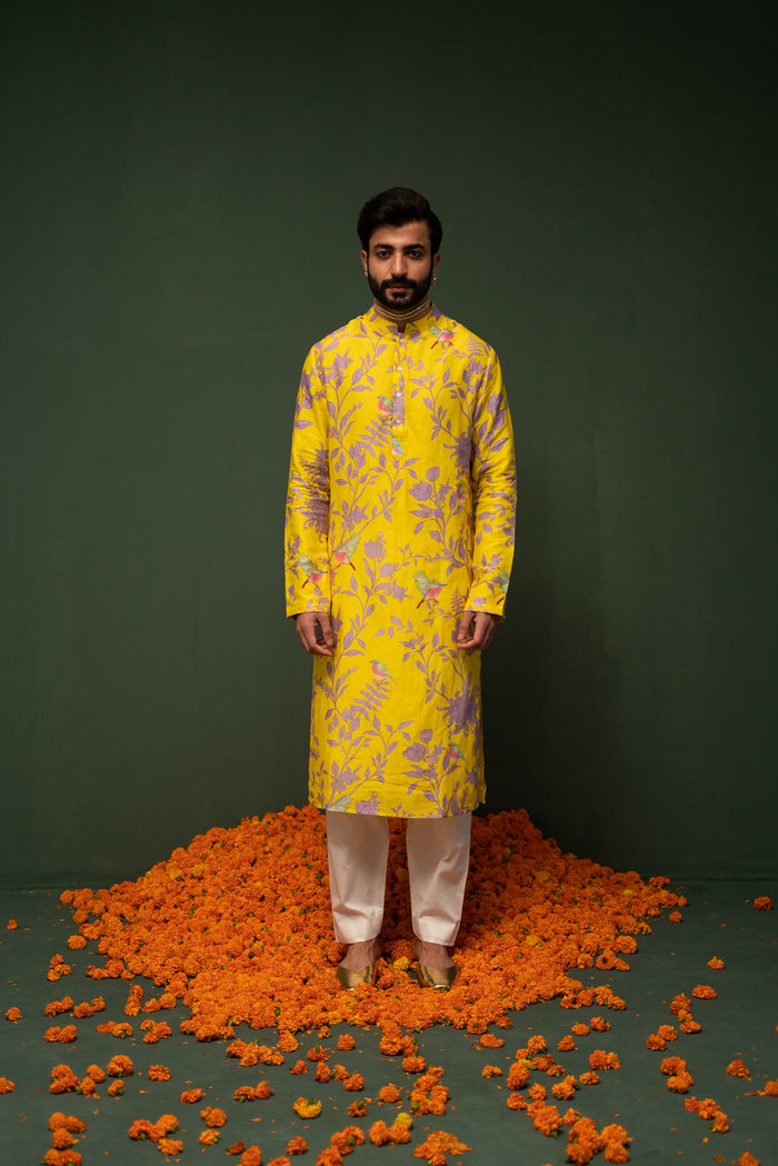 Masakali - Yellow Printed Kurta - Set of 2