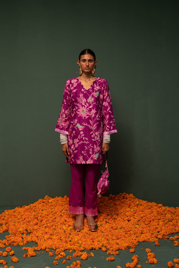 Himanshi Goel (Bees and Baubles) in Masakali- Magenta Short Kurta  - Set of 2