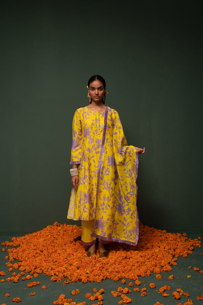 Masakali- Yellow Printed Kurta  - Set of 3