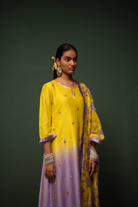 Masakali- Yellow Ombre Assymetric Kurta  - Set of 3