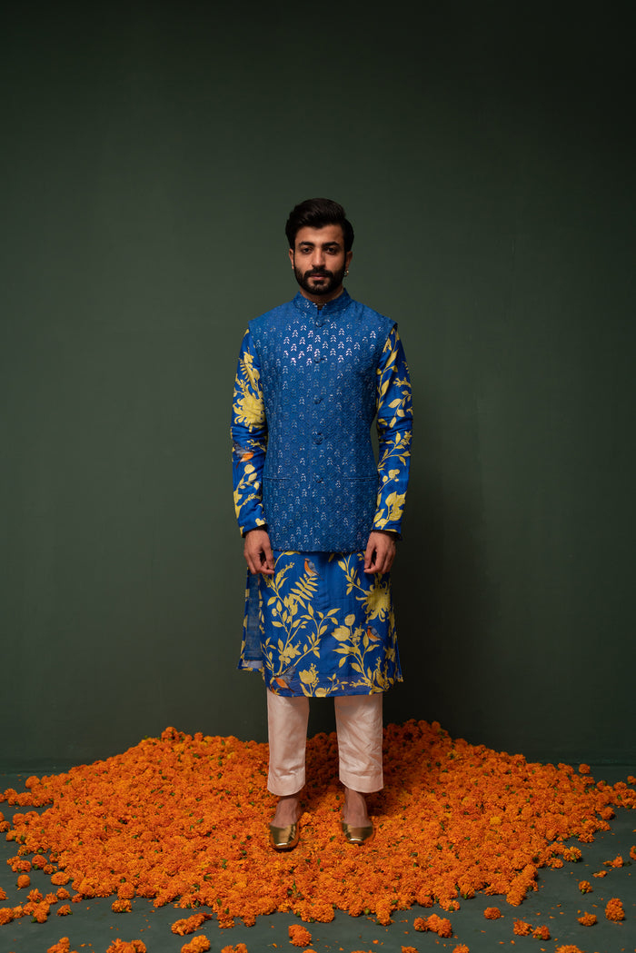 Masakali - Blue Embroidered Nehru Jacket - Set of 3