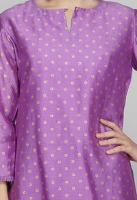 Purple Block Printed Chanderi Silk Kurta with Sharara and Dupatta- Set of 3