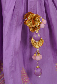 Purple Block Printed Chanderi Silk Kurta with Sharara and Dupatta- Set of 3