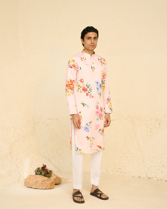 Tropical Men - Pink Printed Kurta - Set of 2