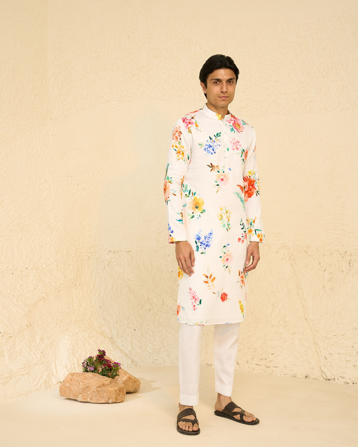 Tropical Men - White Printed Kurta - Set of 2