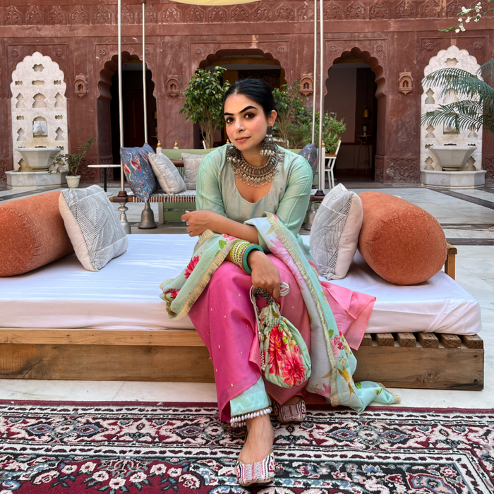 Gurleen Gambhir in Baagh- Mint Assymetric Ombre dyed Suit - Set of 3