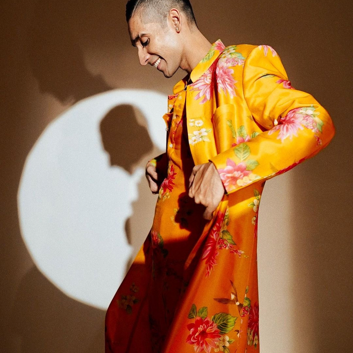 Siddharth Batra in Bagh- Yellow Printed Achkan Set