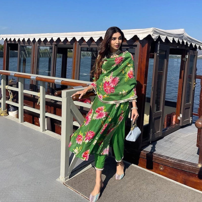 Baagh - Green Printed Suit - Set of 3