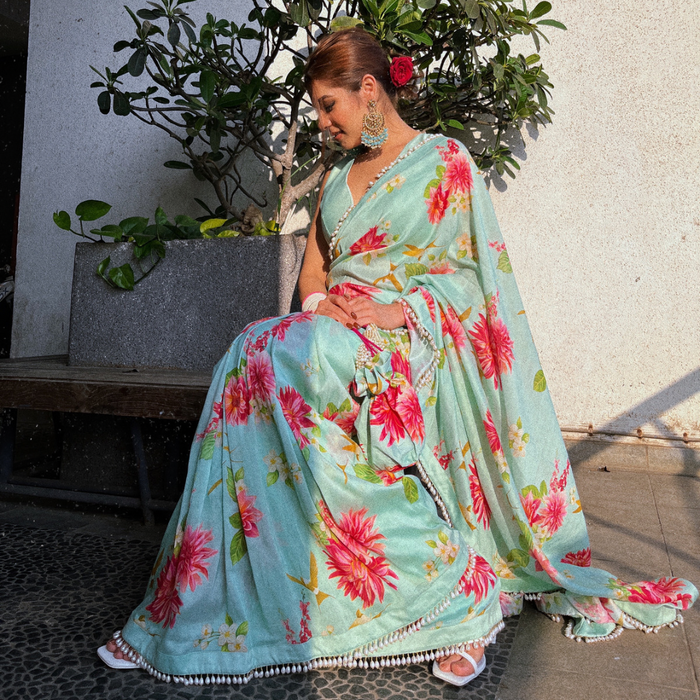 Sukhmani Gambhir in Baagh- Mint Printed Saree