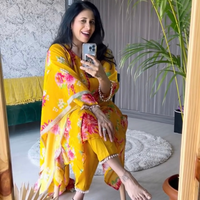 Kishwer Merchantt in Baagh- Yellow Floral Printed Suit - Set of 3