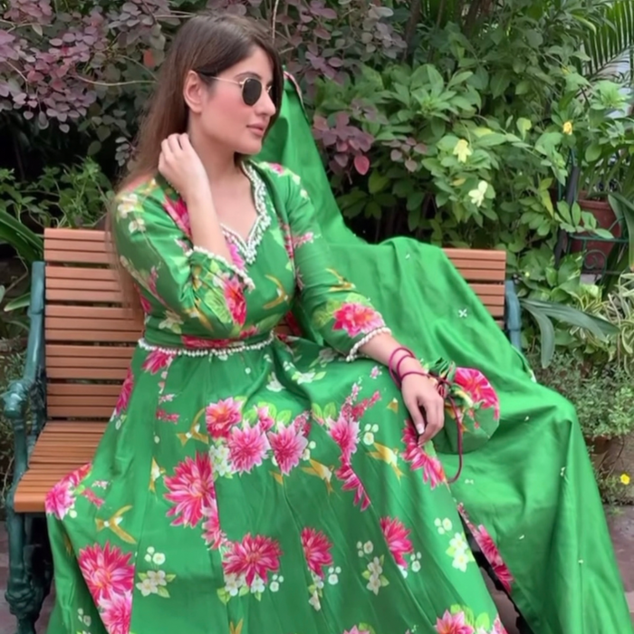 Leena Bhushan in Baagh- Green Anarkali Suit - Set of 3