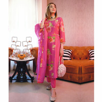 Ashima Makhija in Baagh- Pink Printed Side Panel Suit - Set of 3